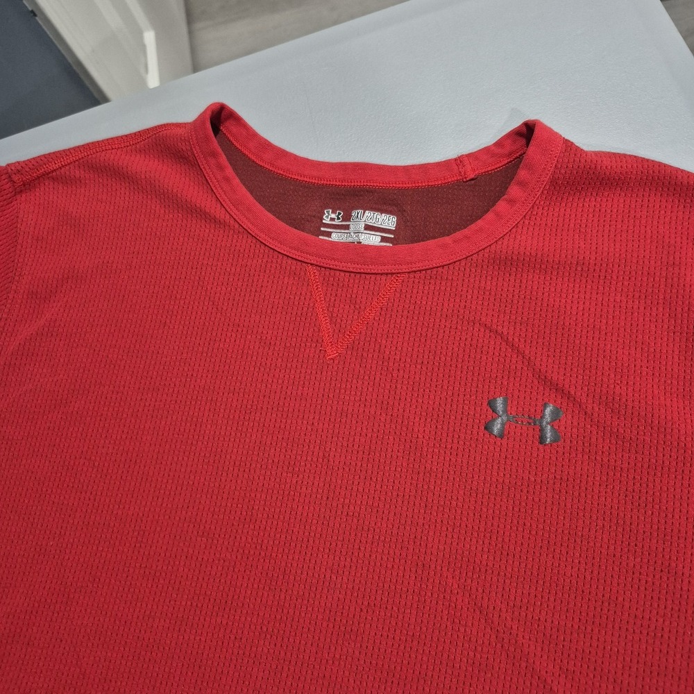 Under Armour Thermal Shirt Mens 2XL XXL Red Waffle Knit Cold Gear Base Layer
